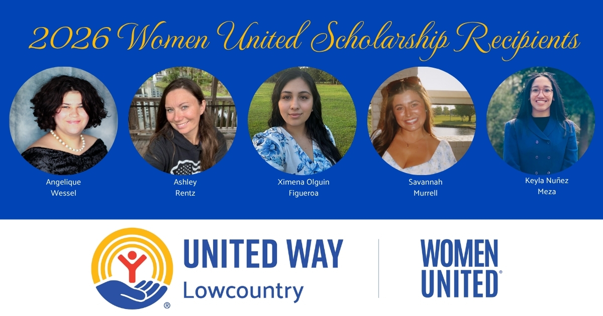 Graphics showing five winners of women united 2026 scholarships